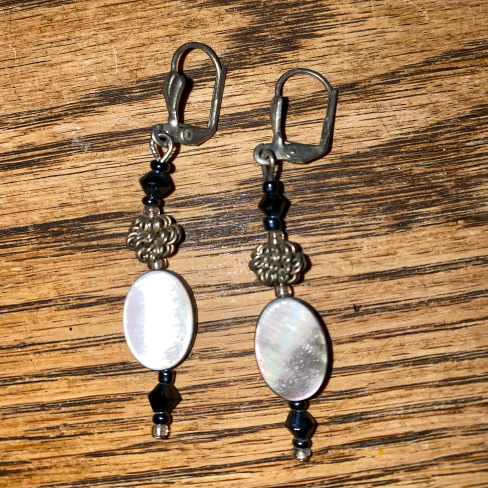Handmade Iridescent Shell & Hematite Earrings